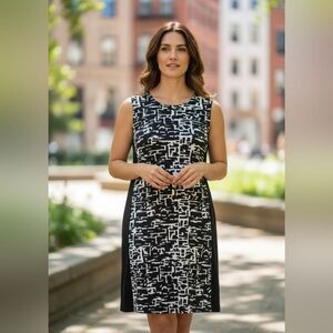 Peter Nygard Black and White Abstract Design Dress